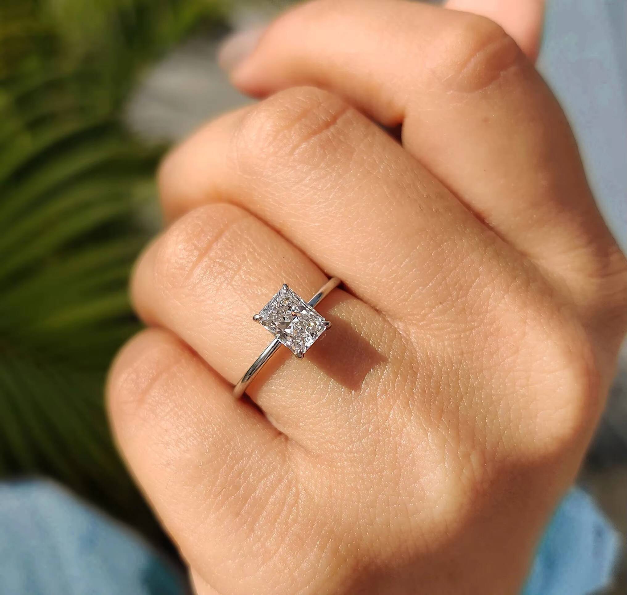 IGI Certified Lab Grown Diamond 1-2 Ct Radiant Shape Solitaire Ring Claw Prongs Unisex Jewelry 10K/14K/18K Gold /PT950