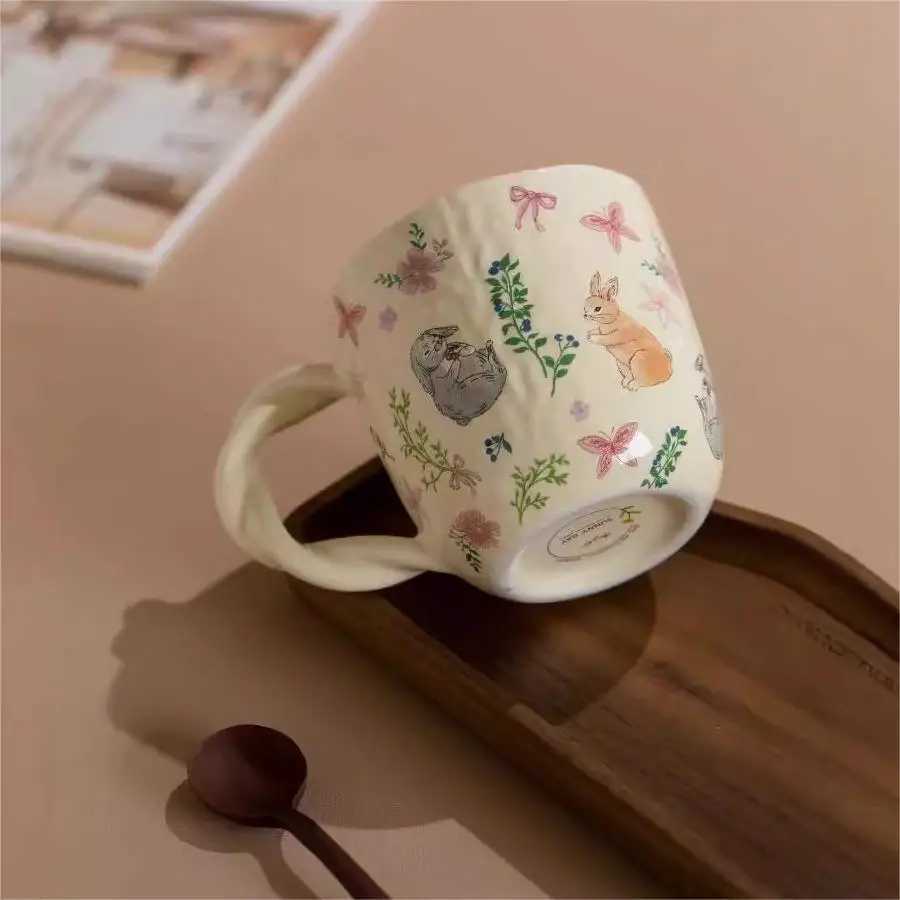 Mori cloth texture ceramic cup Home office creative Fried Dough Twists handle cartoon water cup H260323