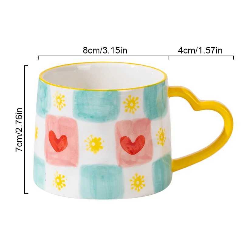 Ceramic Mug Creative Cute Hand-Painted Love Heart Coffee Cup Milk Oatmeal Breakfast Afternoon Tea Cup Valentines Day Present H260323