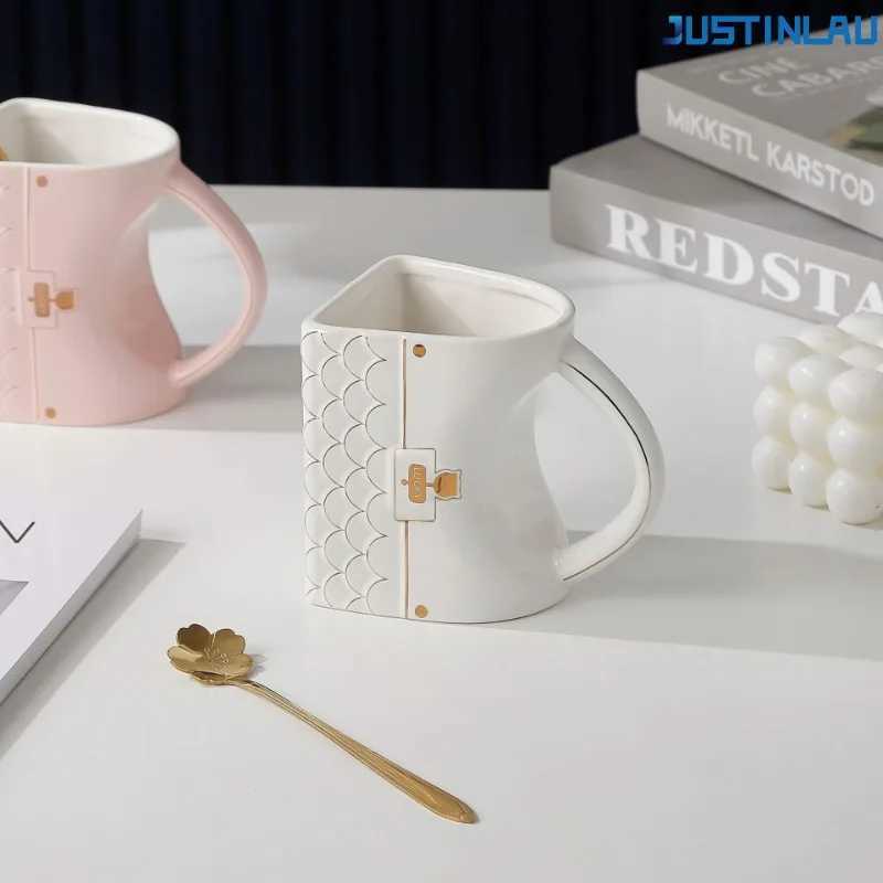 JUSTINLAU Bag Shaped Mug Office Home Coffee Cup Afternoon Tea Cup Simple Mug Suitable for Womens Use Creative Breakfast Cup D260323