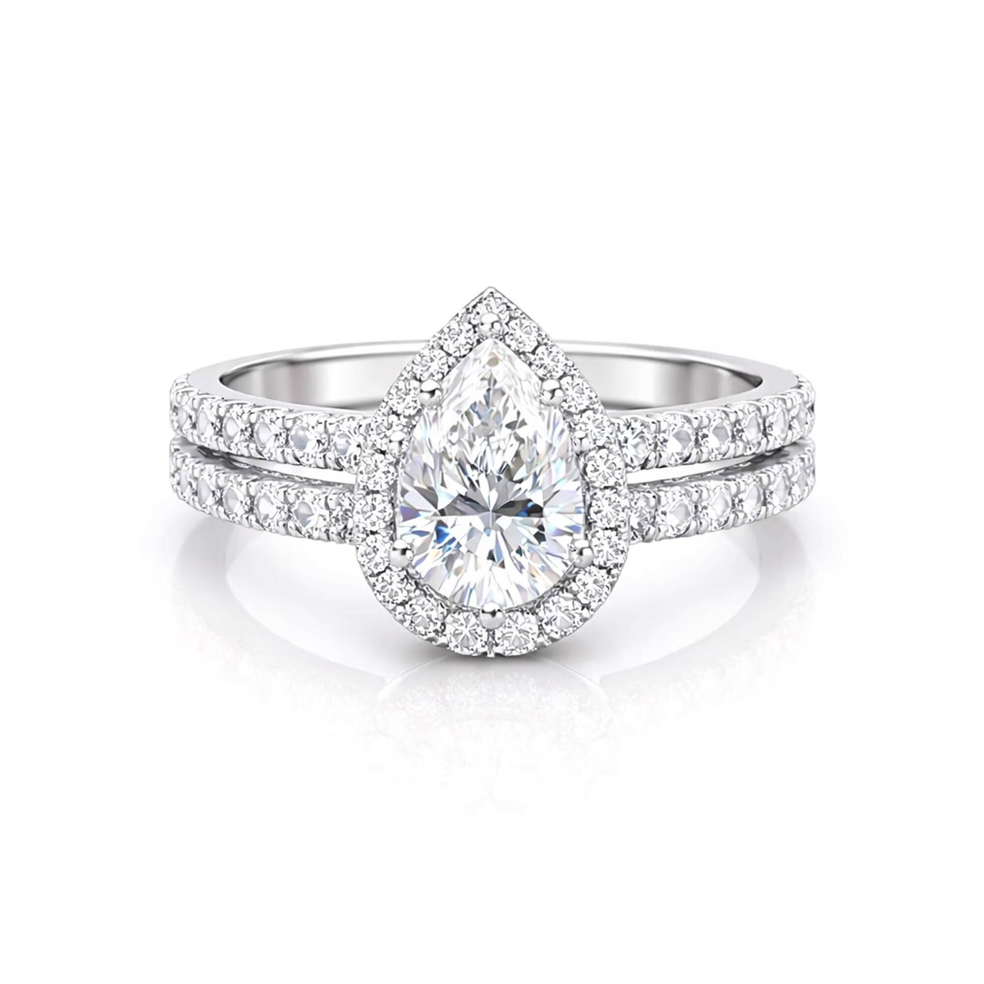 IGI Certified 1ct Pear Shape Lab Grown Diamond Ring Jewelry Set for Women 14K Solid Gold India