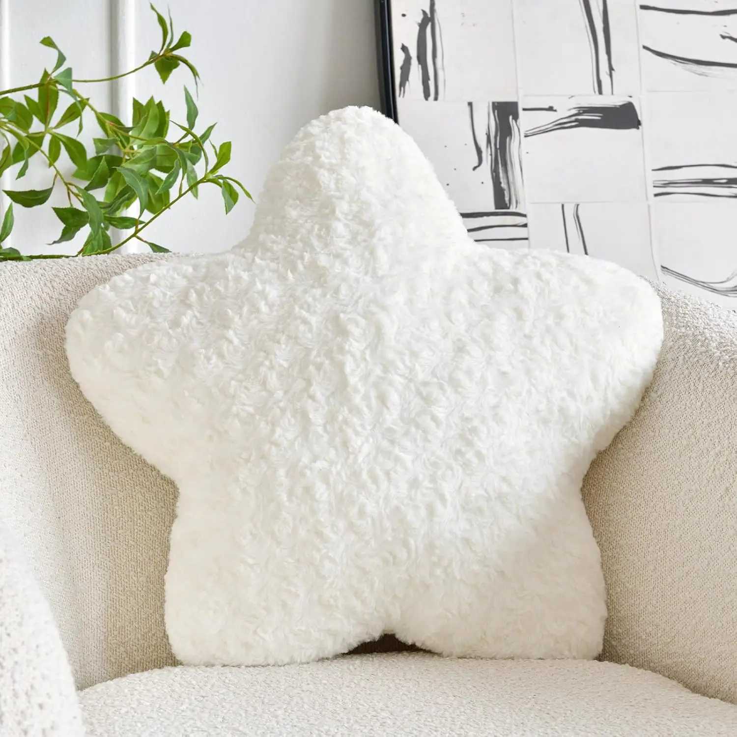 149 Star Shaped Plush Pillow Soft Faux Fur Decorative Throw for Couch Bed Sofa in White H260323