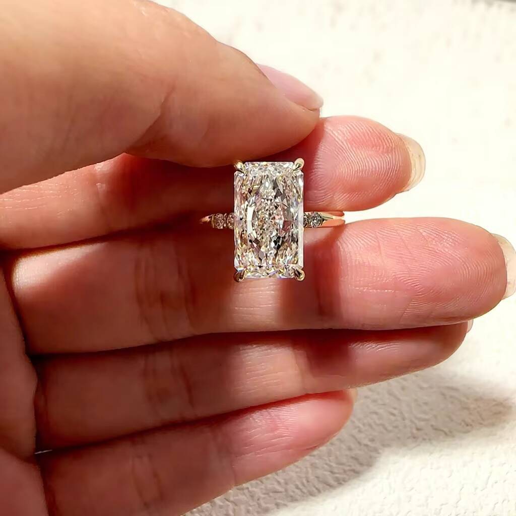 IGI 18K Gold Lab-Grown Diamond Rectangular Ring Large 3Ct European and American Style
