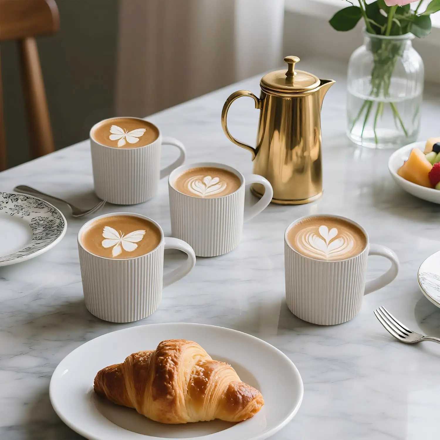 Matte White Ceramic Mugs Set of 4 12 Ounce with Handles Dishwasher and Microwave Safe for Coffee Tea H260323