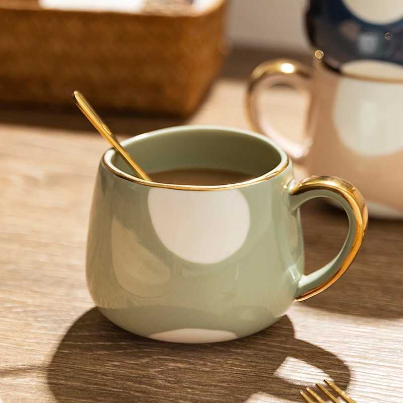 Nordic Creative Ceramic Coffee Cup Home Water Milk Mark Mug Gold Inlaid Couple Holiday Birthday Gift Coffee Mug H260323