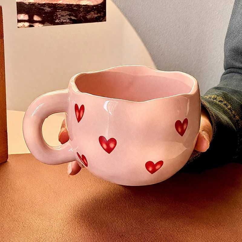 Hand Painted Heart Design Ceramic Coffee Mug With Handle For Milk Tea Romantic Gift Valentine Anniversary Couple Set D260323