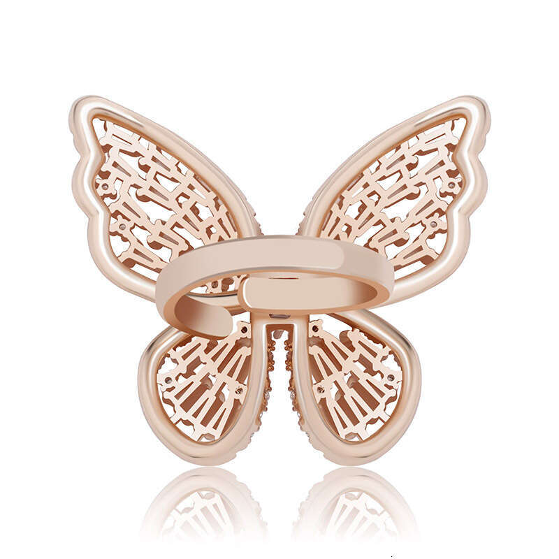 Jewelry Adjustable Butterfly Full Moissanite Hip Hop Women's Hollow Ring Bling