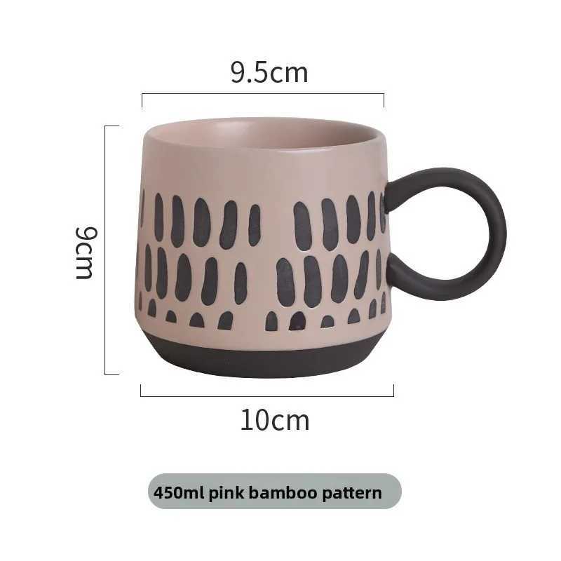 Underglaze Hand Painted Ceramic Mug Set Coarse Pottery Cute Pattern Large Coffee Cup for Couples Matching Pair Gift H260323