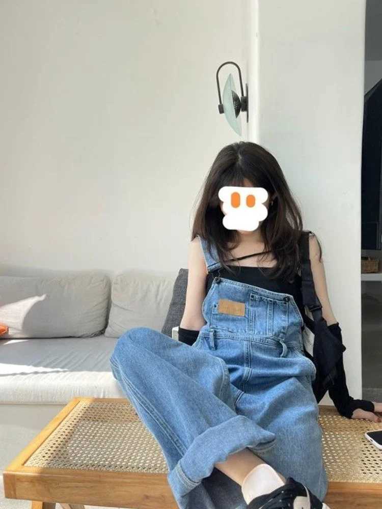 2025 Vintage Baggy Jean Jumpsuits Women High Waist Denim Overalls Korean Style Loose Wide Leg Trousers Female M260323