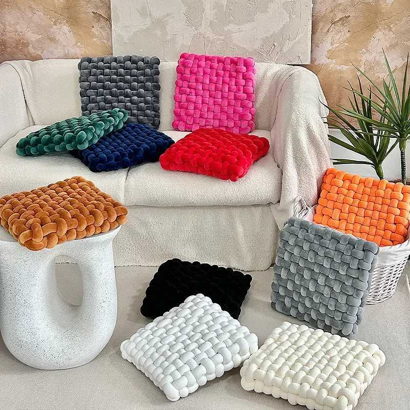 Aesthetic Knot Plush Cushion Nordic Square Stuffed Pillow Sofa Decorative Plush Pillow Floor Windowsill Weaven Cushion Decor H260323