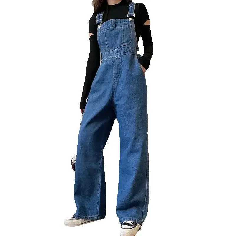 Design sense niche Workwear Denim Overalls Women 2025 New Spring Autumn High waisted Loose Wide leg Jumpsuit Female Casual Jeans M260323