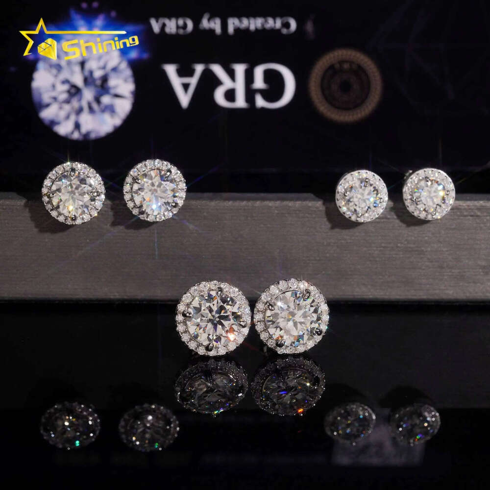 Ready to Ship Pass Diamond Tester Hip Hop Jewelry 925 Silver Halo Iced Out Moissanite Stud Earrings With GRA