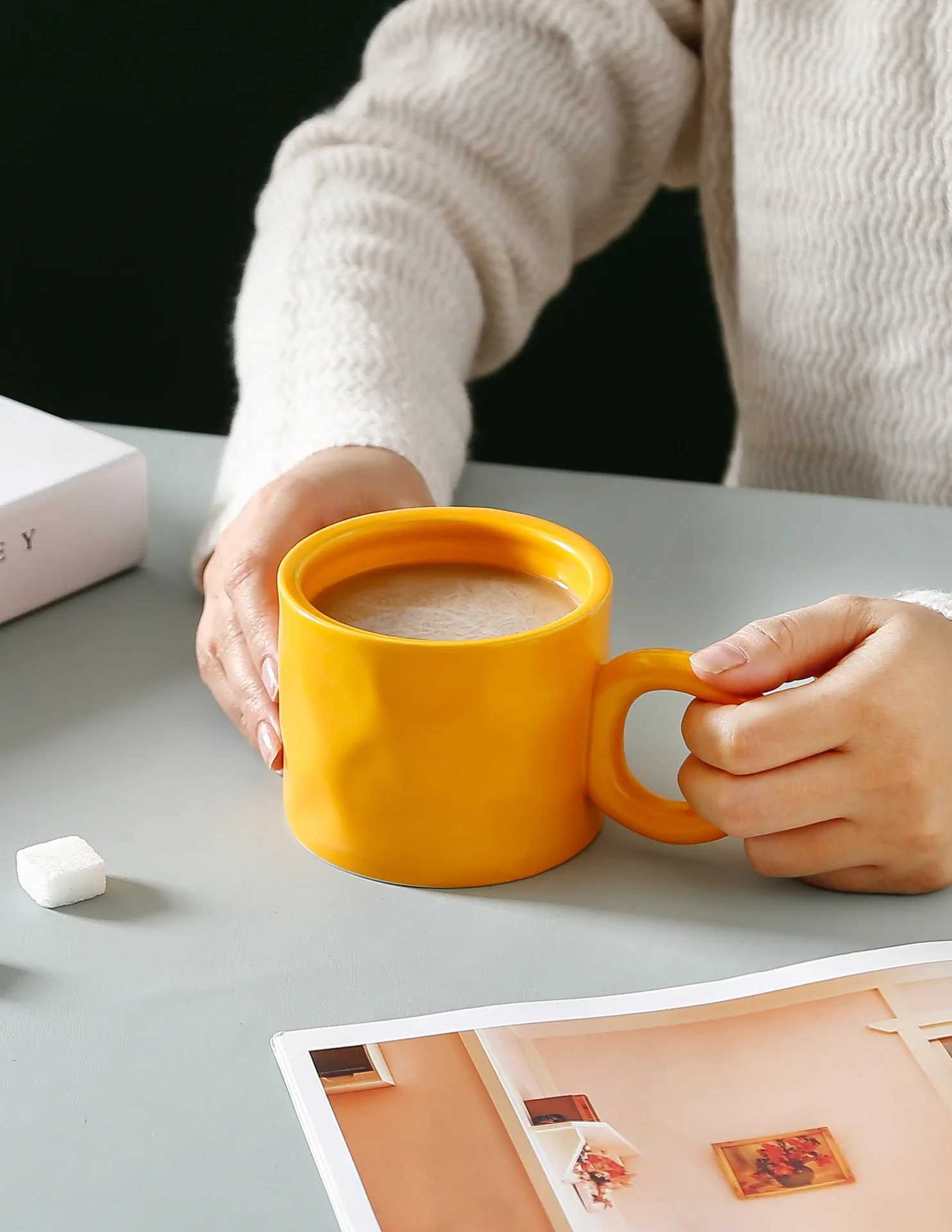 400ml Ceramic Coffee Mug Breakfast Milk Oatmeal Cup With Round Handle Home Drinking Cup Microwave Dishwasher Safe H260323