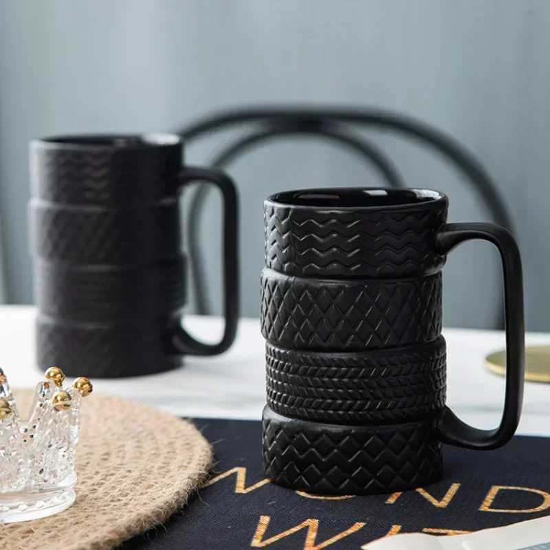 1Pcs Tire Ceramics Mug Creative Novelty Tire Shaped Cup Large Capacity Heat-resisting Office Home Coffee Breakfast Mugs Gifts D260323