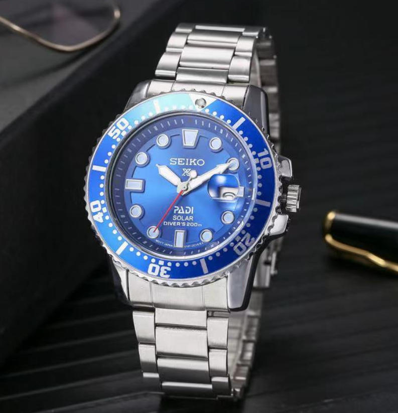 Metal Rubber Strap Watches SEIKOity GMT PRESAGE Men's SK Quartz time clock Calendar Simple Fashionable Contrasting Color Design Casual Temperament Men's Watch Gifts