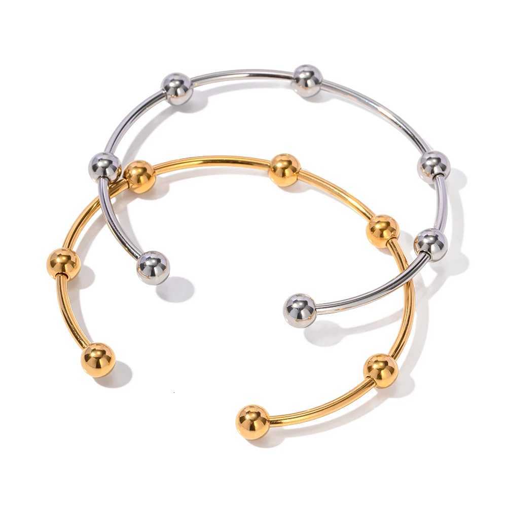 Uworld18k Gold Plated Stainless Steel Jewelry Waterproof Mulit Round Ball Open Bangles for Women Man H260323 - view 6