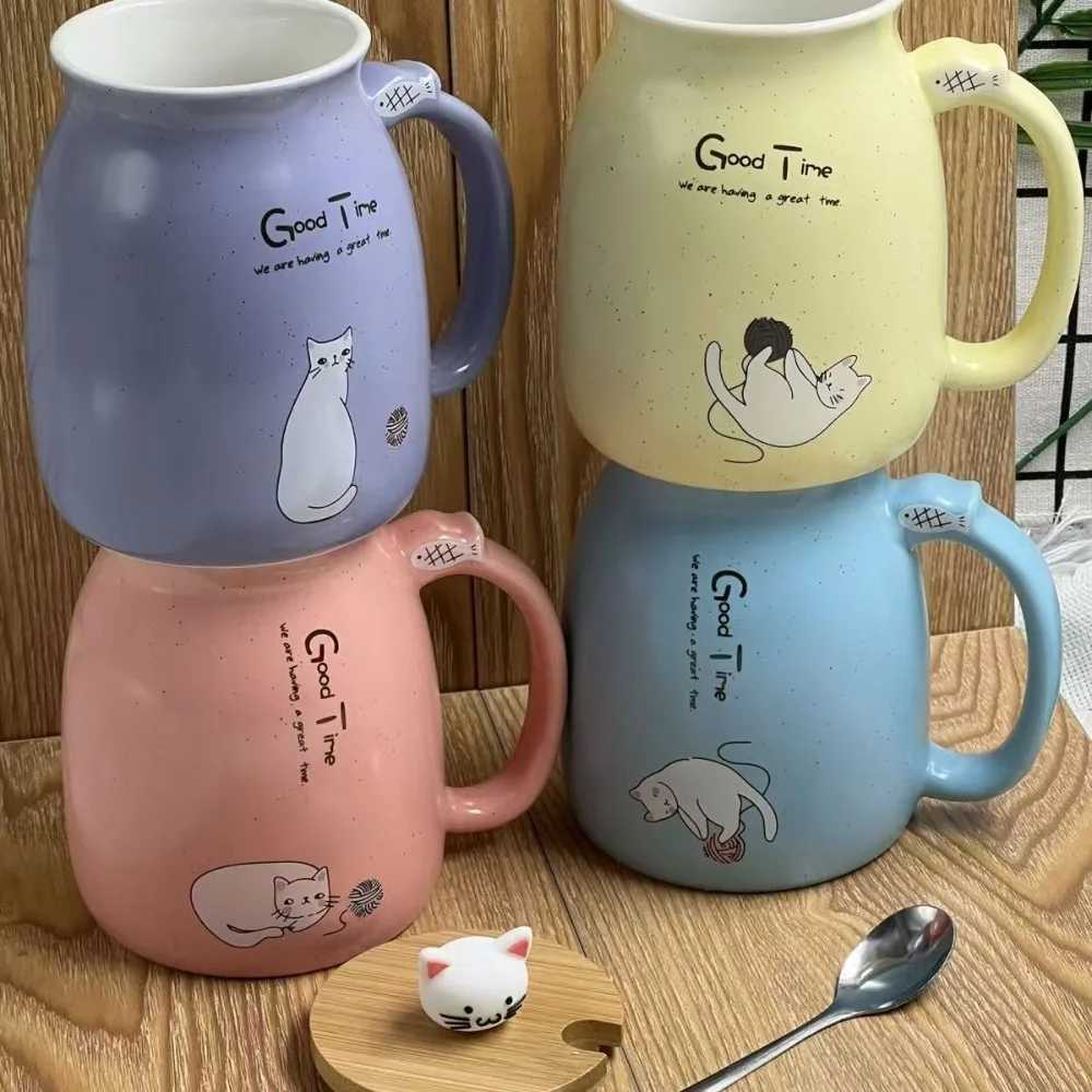 460ml Cartoon Ceramics Cat Mug with Lid and Spoon Handle Cute Cat Mug Coffee Milk Tea Mugs Breakfast Cup Drinkware Novelty Gifts D260323