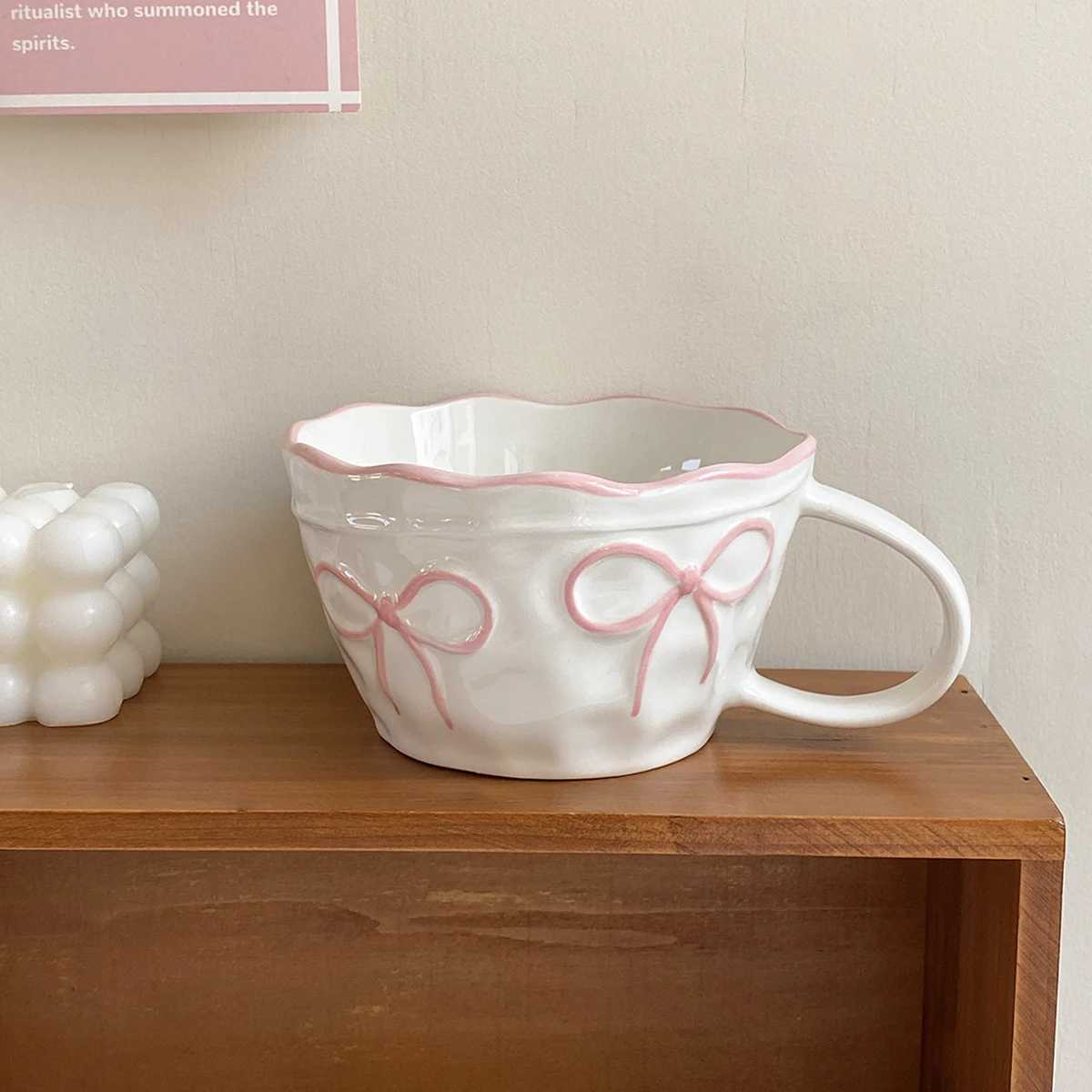 Mug Exquisite and Simple Bow Large Capacity Couple Cup Suitable for Home Decoration Home Drinking Water Candlelight Dinner Coffee Latte Flower Cup Ho 