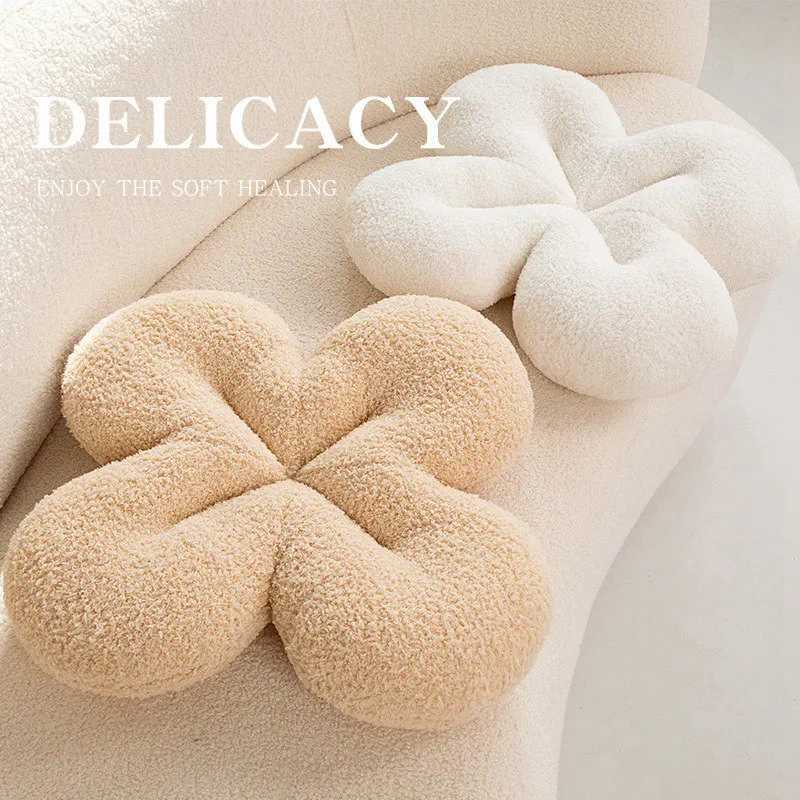 Nordic Simple Four Leaf Clover Shape Cushion Warm Winter Chair Mat Cuhsion Sofa Decor Khaki Coffee Flower Office Throw Pillow H260323