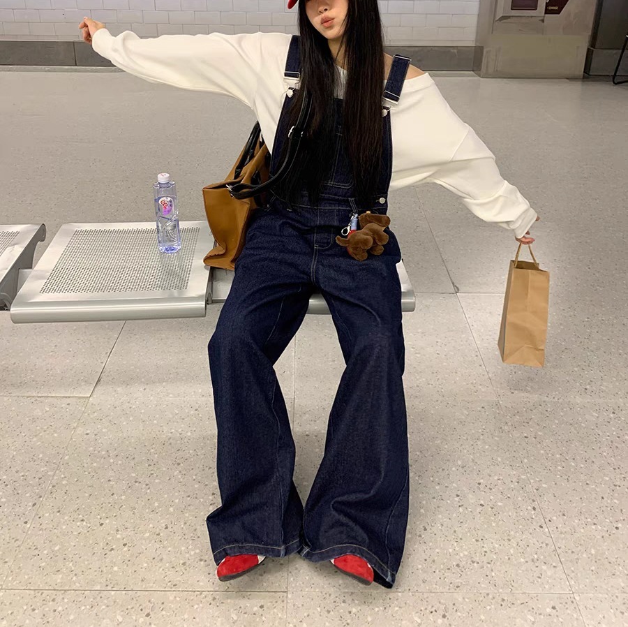 Red People Hall Women's Denim Overalls Spring 2026 New High-waisted American Retro Straight Designer Pants Loose Wide-leg Pants For Women
