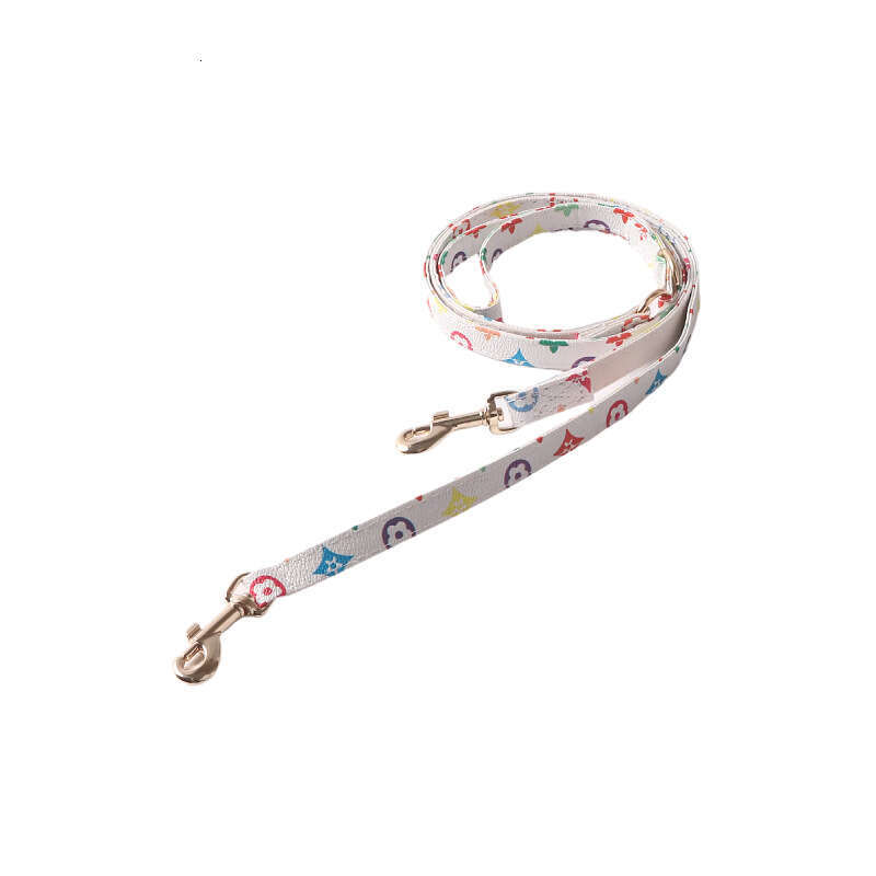 Dog Cat Harness Supplies Large PAI Old Flower PU Pet Harness Set Inner Side Suede Pet Supplies Dog Cat Collar