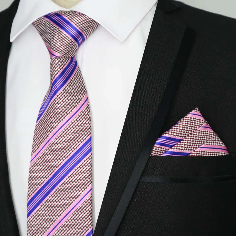 Pink Color Tie Set 8CM Mens Necktie Neck Ties Sets For Man Floral Dot Stripes Jacquard Cravat Tie Business Party Corbatas 260323 - view 4