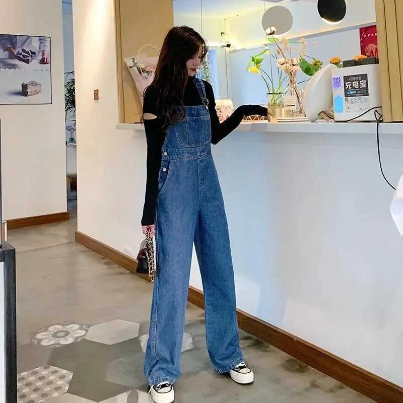 Design sense niche Workwear Denim Overalls Women 2025 New Spring Autumn High waisted Loose Wide leg Jumpsuit Female Casual Jeans M260323