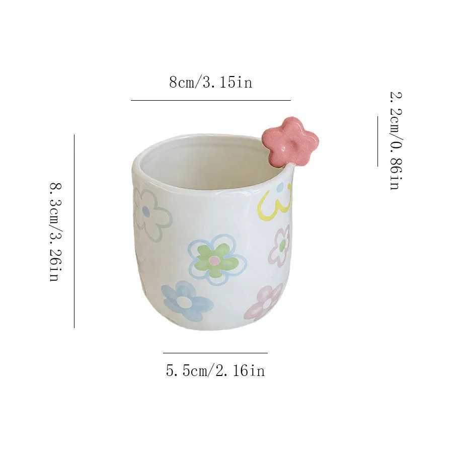 1pcs Cute flower cup hand-painted bow watercolor flower hand squeezed irregular ceramic coffee cup H260323