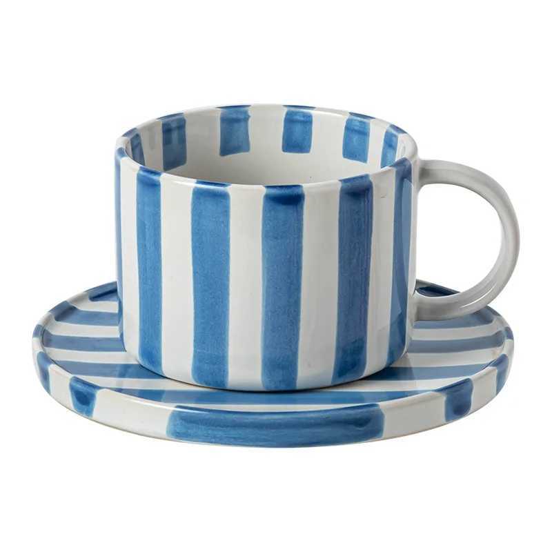Creative Striped Ceramic Coffee Cup with Large Capacity Suitable Drinks Milk Breakfast Delicate Afternoon Tea Cup Dessert Coffee H260323