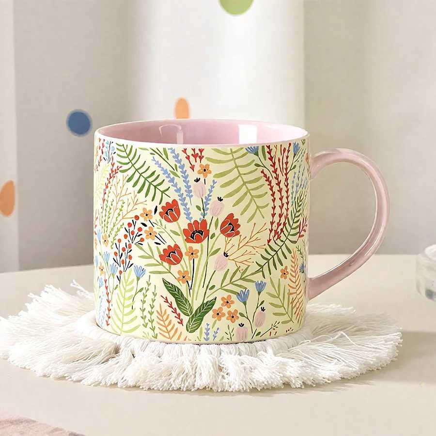 Ceramic cup Coffee cup Water cup Mug Tea cup Cup Office Personal Dedicated Japanese style Ceramic Floral pattern Couple For home H260323