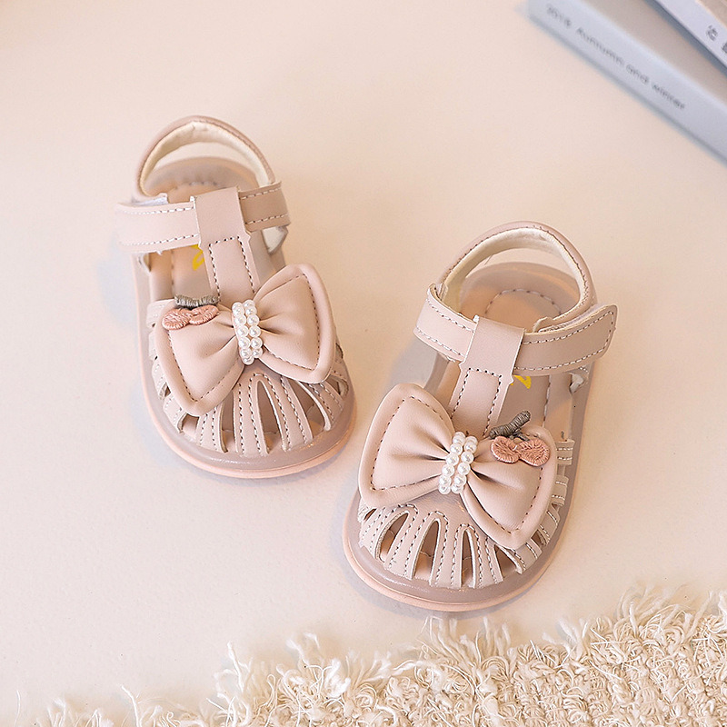 Baby girl sandals, summer walking shoes, cute princess for girls, 1 2 year old, soft soled, non slip, toe wrapped baby shoes F705-19