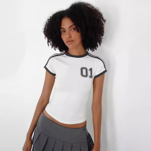 Women's Fashion Slim Fit Cropped Polo Printed T-shirt Designer Hoodie Sexy Short Designer T-shirt Top With Letter Print Summer White