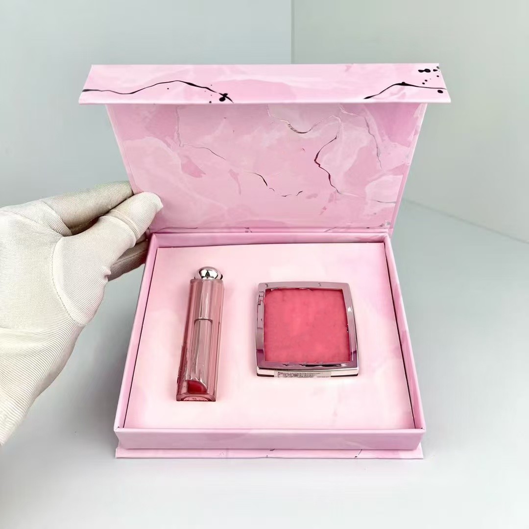 Pink Marble Makeup Set of 2 - Blush 001# 4.5g & Color-Changing Lip Balm 001# 3.2g with Gift Bag Dr Valentine's Day gifts