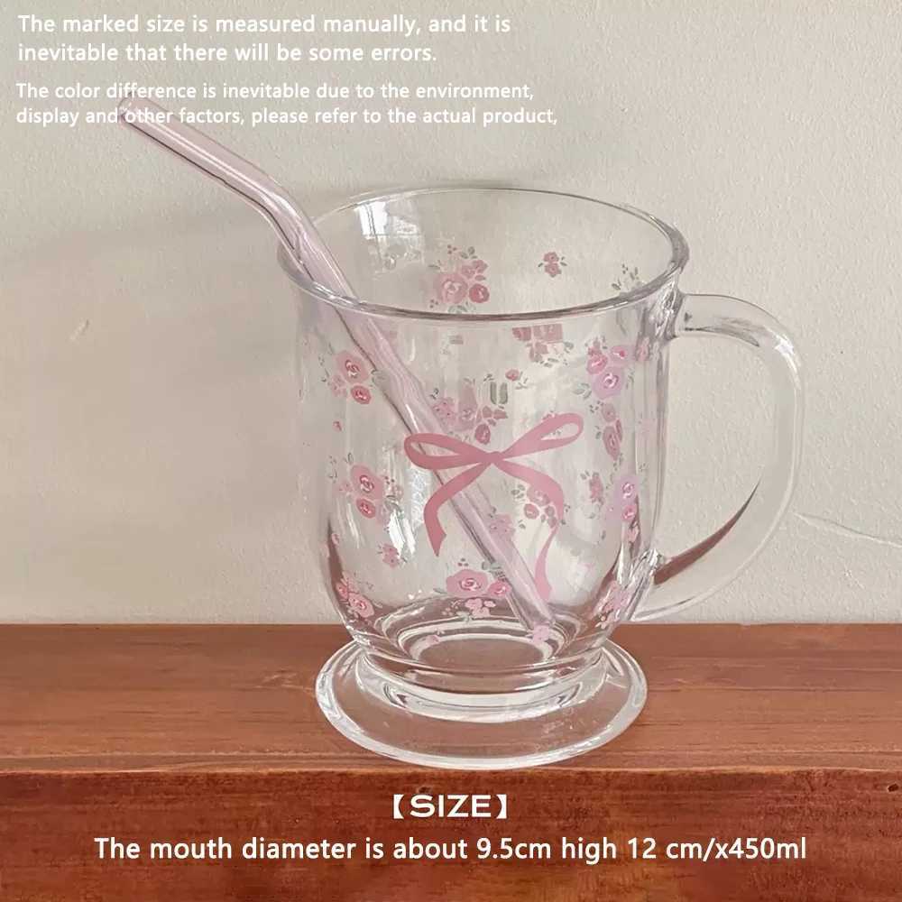 450ml Glass Cups with Handle Clear Bowknot Cup Cute Mug for Coffee/Milk/Juice/Tea Gift for Girl Women D260323