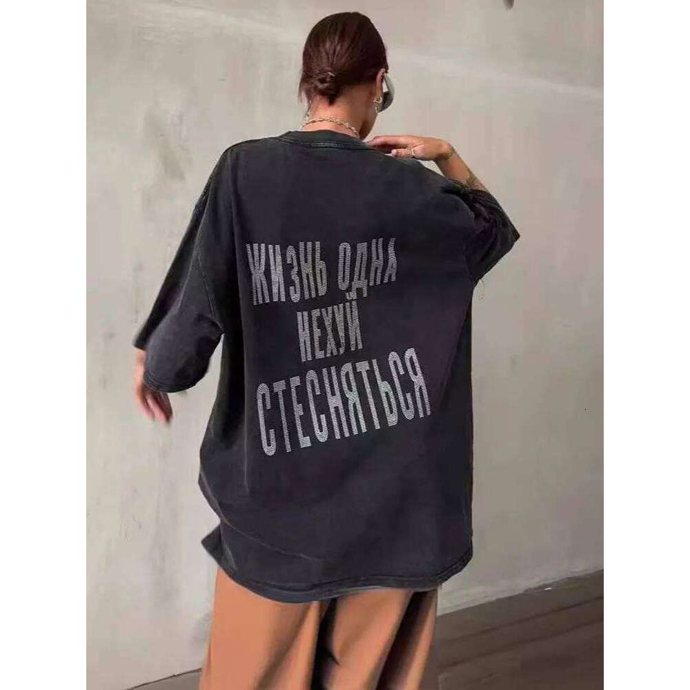 Summer Harajuku Letter Printed Women Cotton Diamond Tee Casual Oversize T Shirt Streetwear Loose Top WONST