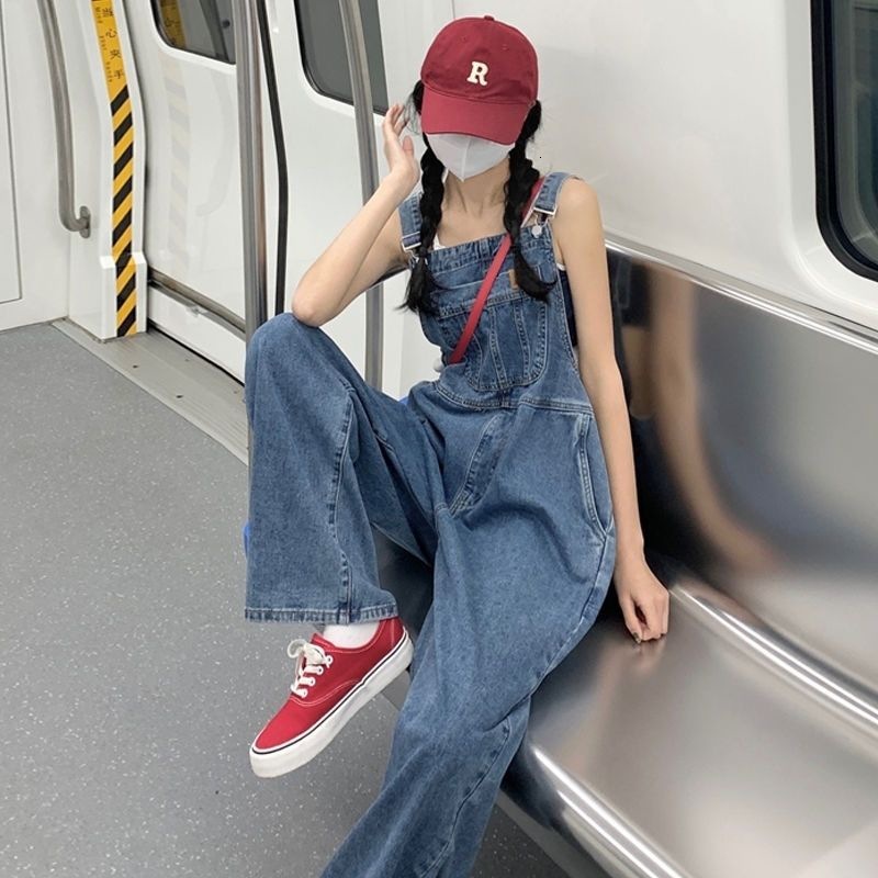 Women's Denim Overalls Korean Style Loose Fit Summer Thin Style New Model Cool And Unique Designer Pants Design Niche Wide-leg Pants