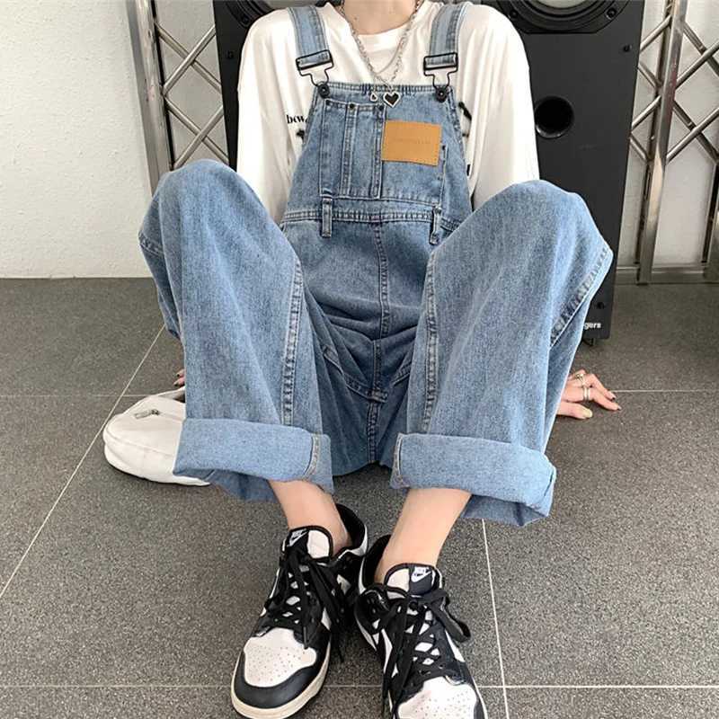 Vintage Denim Jumpsuit For Women 2024 New Spring Autumn Casual Loose Overalls Female Straight Pants Large Size Suspender Jeans M260323