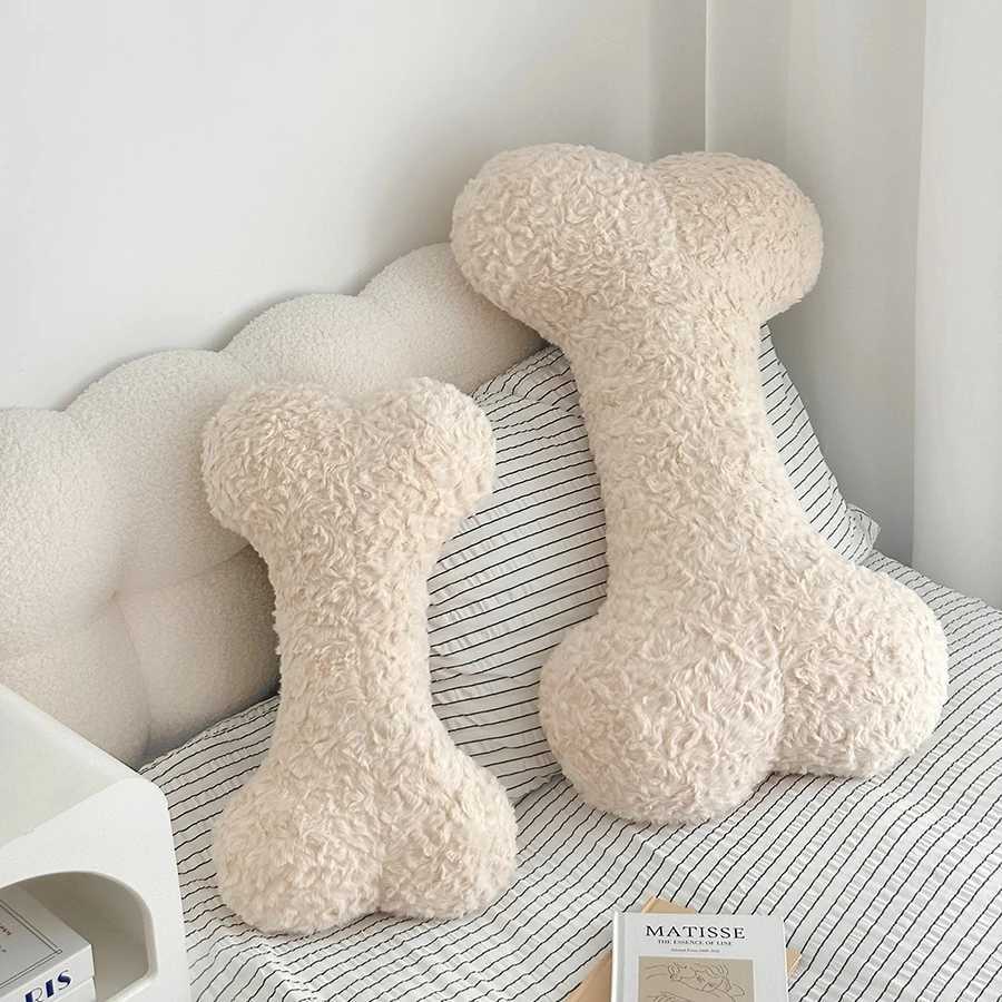 Comfortable White Bone Back Cushion Stuffed Bone Long Pillow Sofa Bed Back Cushion Nordic Style Home Decor Gifts Girl H260323