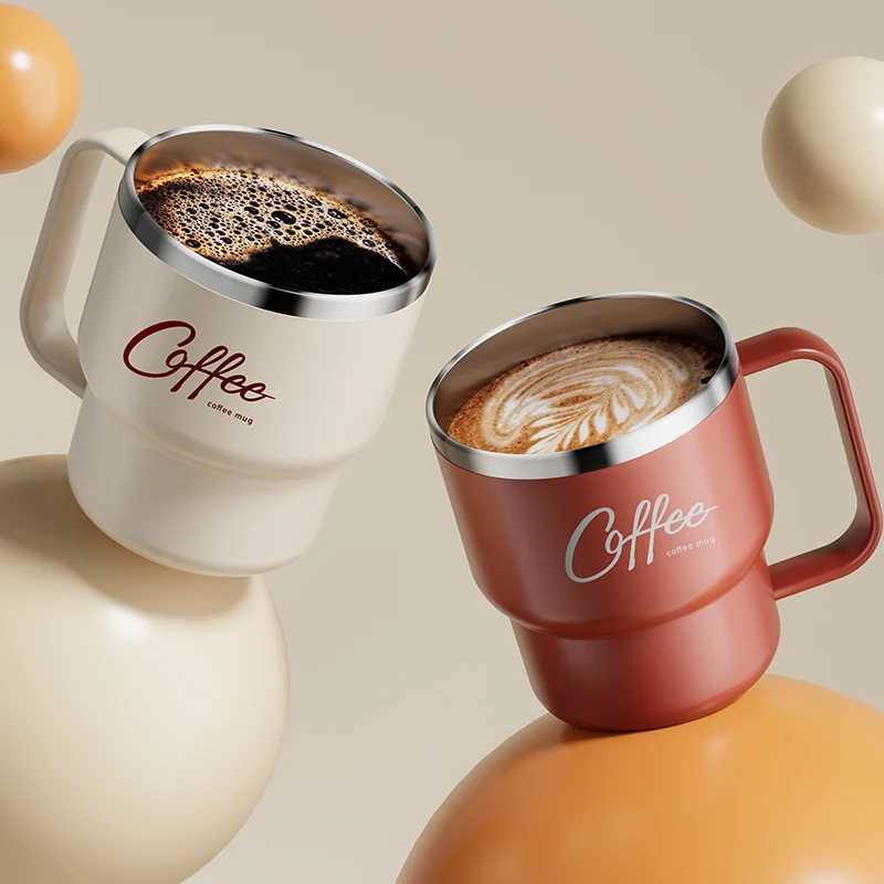 WORTHBUY 304 Stainless Steel Double Wall Insulated Coffee Cup With Handle Portable Students Leak-proof Water Cup Milk Coffee Mug D260323