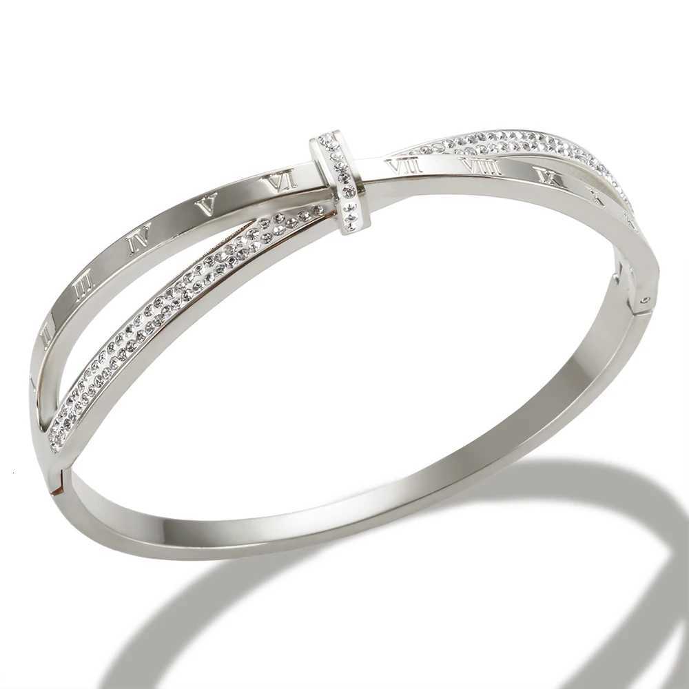 Stainless Steel Cross Crystal Roman Numeral Bangle for Women Waterproof Fashion Jewelry Gift H260323 - view 5