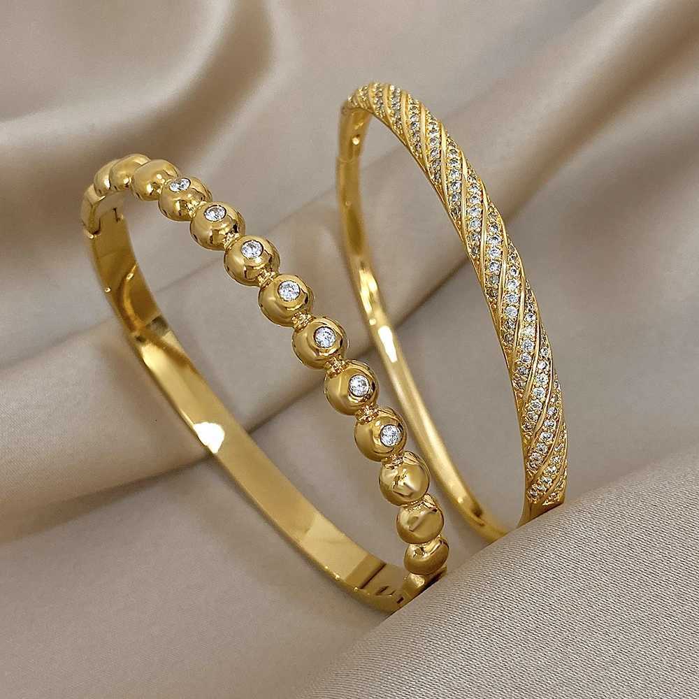Rhinestone Minimalist Bangle for Women Stackable Copper Metal Cuff Daily Party Jewelry Set Mothers Day Gift H260323