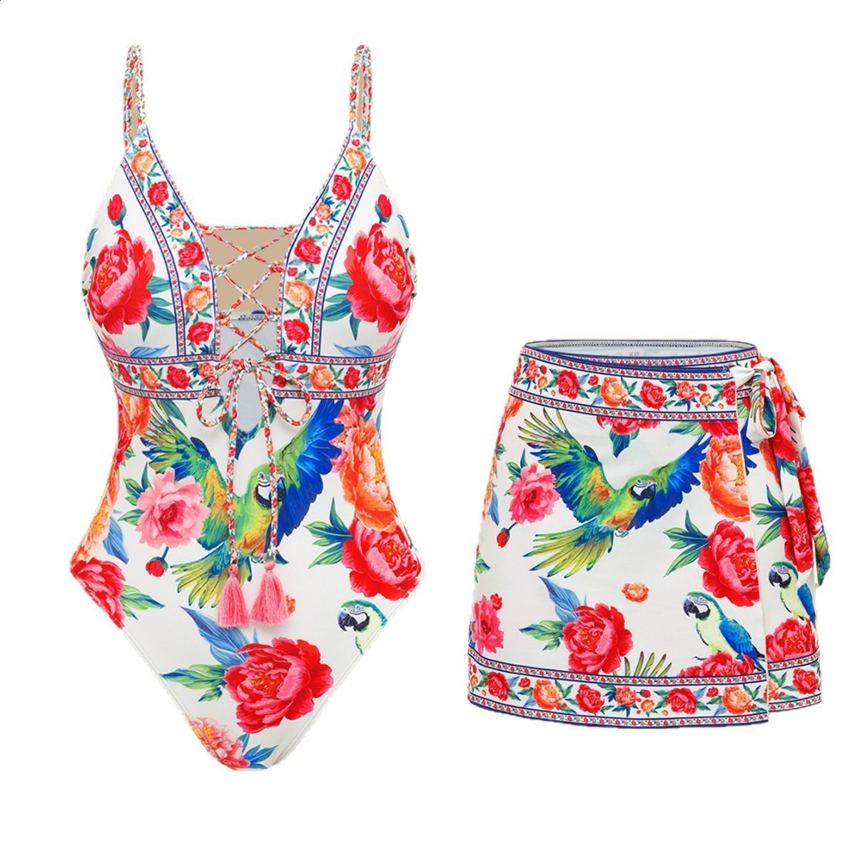 positioning printed one-piece swimsuit yarn skirt two-piece set swimsuit 250106