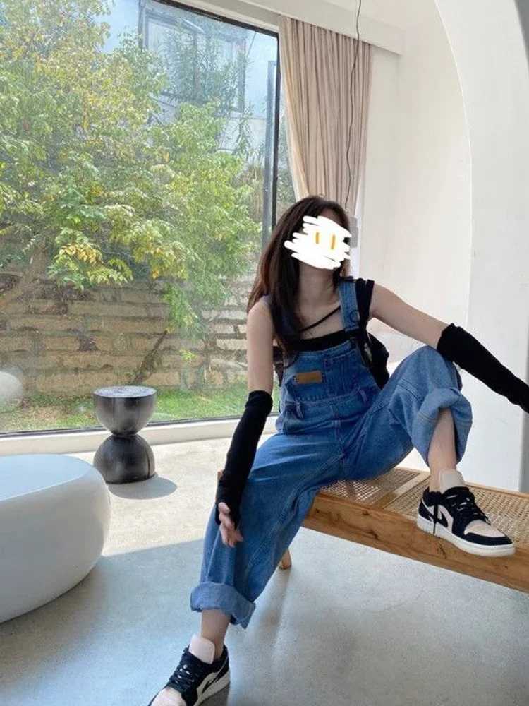 2025 Vintage Baggy Jean Jumpsuits Women High Waist Denim Overalls Korean Style Loose Wide Leg Trousers Female M260323
