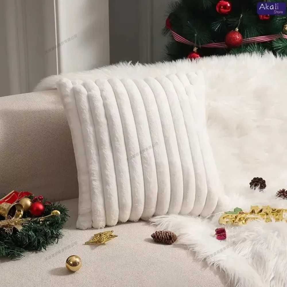 Faux Rabbit Fur Cushion Cover Plush Pillow Cover Soft Fluffy Striped Cushion Cover Decorative Pillows Luxury Home Decor for Sofa H260323