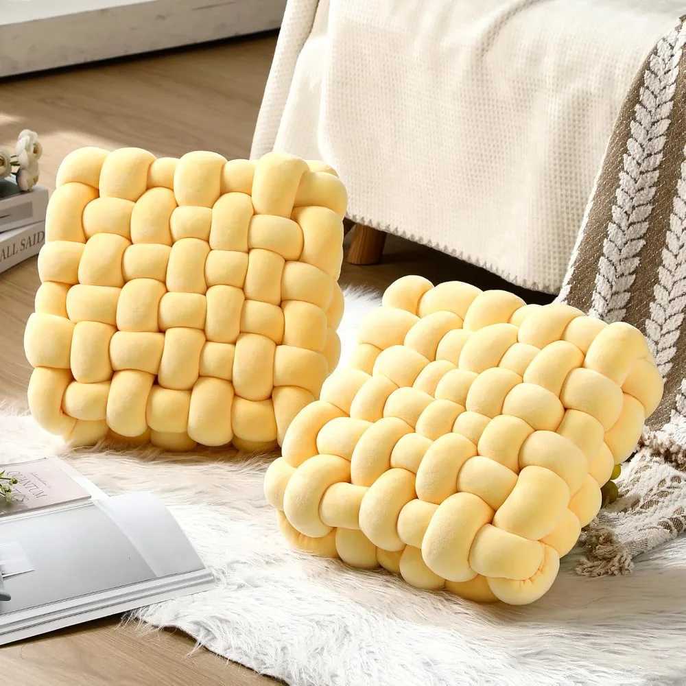 Hand Knot made Cushion 2025 Square Nordic Aesthetic Stuffed Plush Pillow Soft Skin-friendly for Office Chair Home Sofa H260323