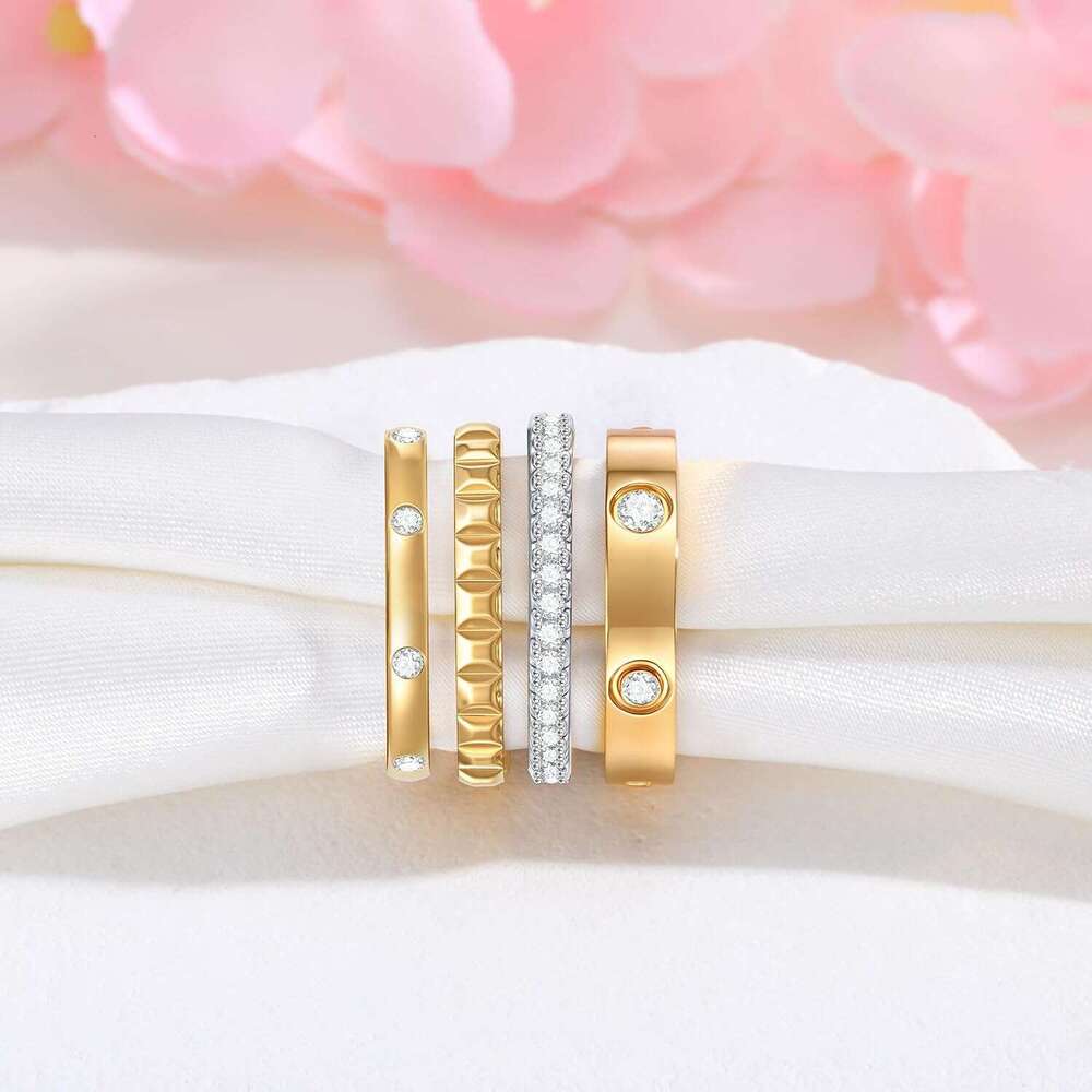 Stackable Ring 18K Gold Plated Set Non Tarnish Stainless Steel Cubic Zirconia Friendship Band Stack Rings Trendy Jewelry Christmas Birthday Party Gift - view 6