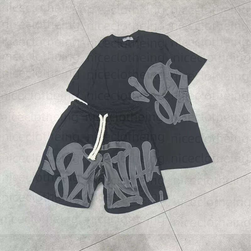 Synawords T-Shirts High Street Hip Hop high-quality Foam Letter Printed Polo Short Sleeve Shirt Shorts Suit Men Womens Fashion Casual Sports Tracksuit bd1