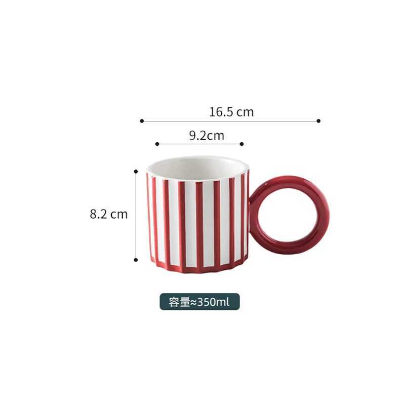 Minimalist Stripe Ceramic Coffee Mug with Large Handle Breakfast Milk Mug Exquisite Afternoon Tea Flower Tea Cup Birthday Gifts H260323