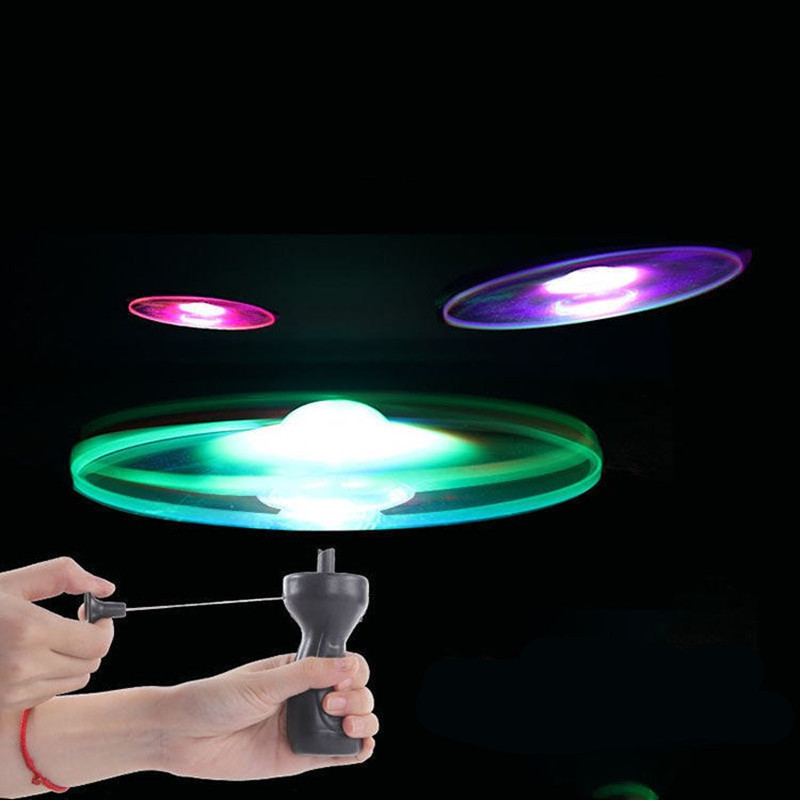 Pull String Light Up Flying Disc LED Flash UFO Kids Toy Street Stall Wholesale