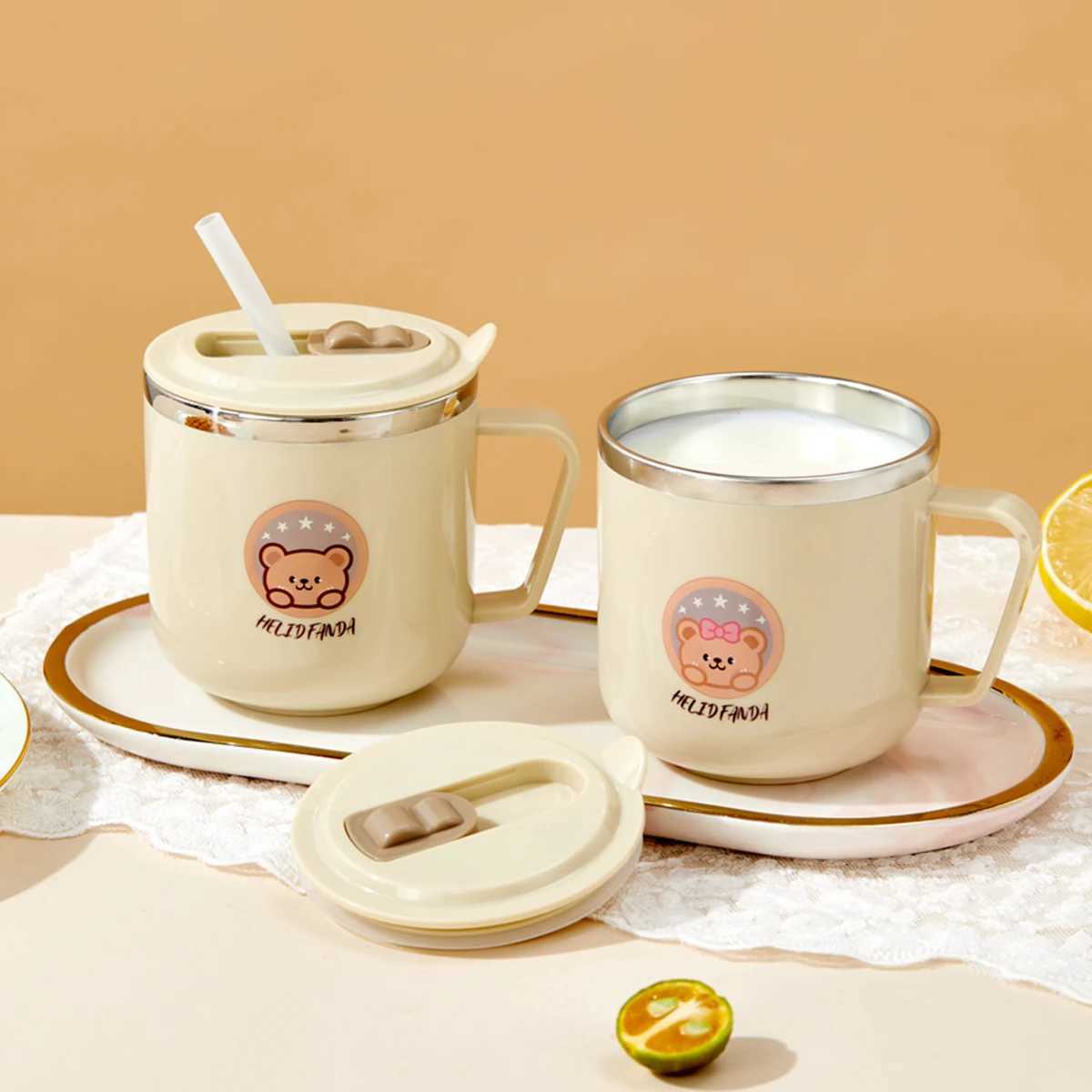WORTHBUY Cute Capybara 316 Stainless Steel Kid Water Cup With Straw 270ml Double Wall Insulated Mug Leak-proof Milk Coffee Cup D260323